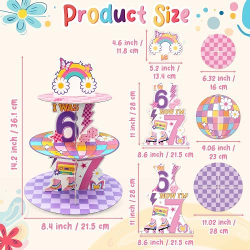 Groovy 67 Cupcake Stand - 3Tier I was 6 Now I'm 7 Dessert Holder
