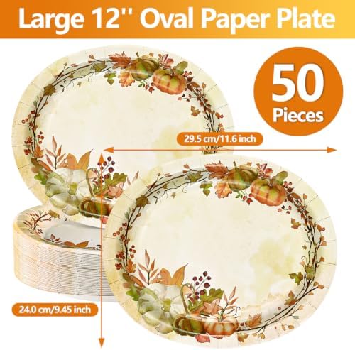 Homlouue 50PCS Thanksgiving Plates 12 * 10, Watercolor Harvest Fall Plates