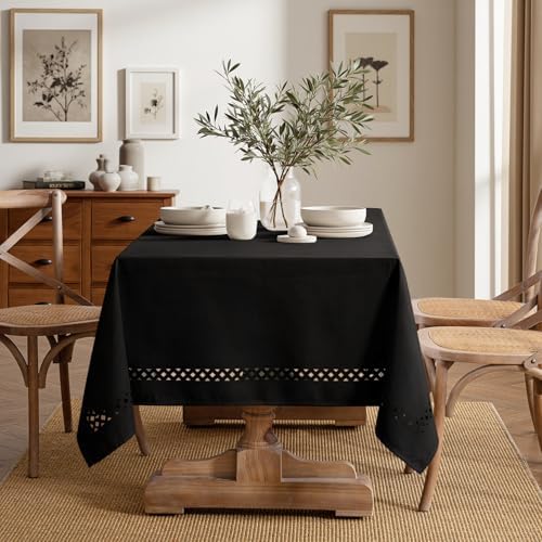 MIULEE Black Rectangle Tablecloth with Decorative Cutouts 60x104 inch