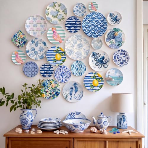 Tenceur 48 Pack 24 Style Blue Coastal Decoupage Napkins for Crafts, 13 inch