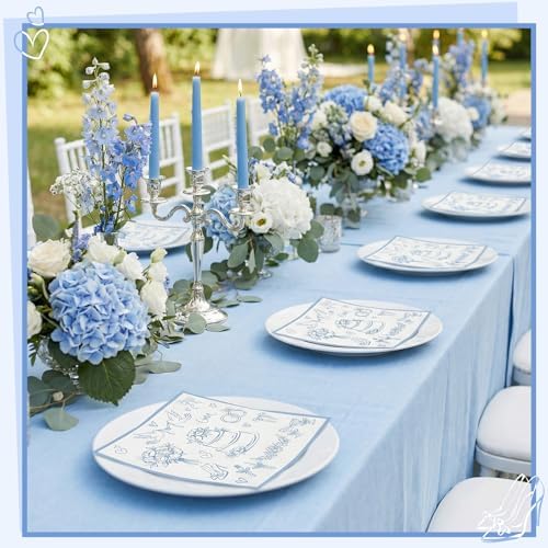 NatNarr 100 Pk Wedding Napkins, 5" Blue White Bridal Shower Napkins