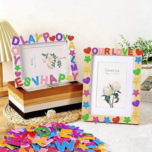 Foam Letter Stickers, 448 PCS 3D Glitter Foam Alphabet Stickers, 7 Colors