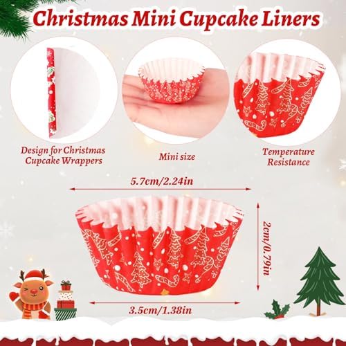 AUGSUN 800pcs Christmas Cupcake Liners Mini Baking Cups Santa Elk Snowman