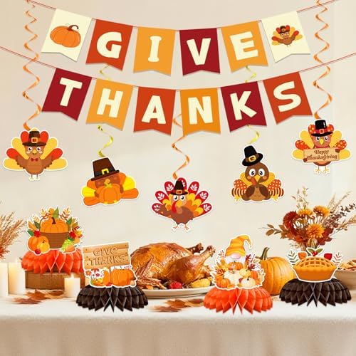 Thanksgiving Party Decorations, Thanksgiving Decorations Indoor Give Thanks Banner Hanging Swirls Centerpieces for Thanksgiving Party Supplies