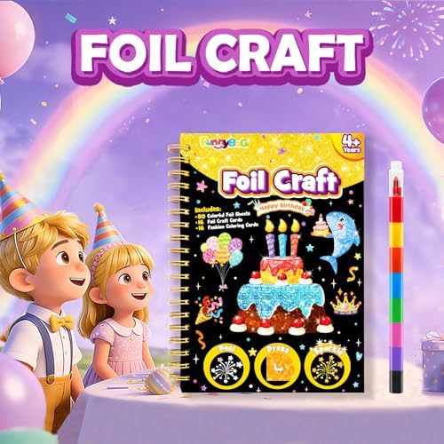 FUNNYB&G Foil Art Craft Kit for Kids, Sparkly Birthday Gift Toy for Kids