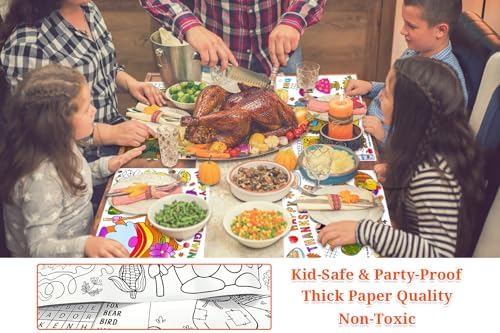 Thanksgiving Coloring Placemats for Family - 16Pack Turkey Paper Table Placemats Happy Thanksgiving Disposable Place Mat Fall Harvest Thanks Giving Activities Arts and Crafts for Party Favor