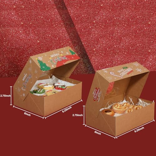 YEKTFS Festive Christmas Treat Boxes - 24 Pack, 8.25x6x2.75in, Brown, Rectangular, Flip Top Lids, Durable & Reusable, Perfect for Baked Goods & Gifts