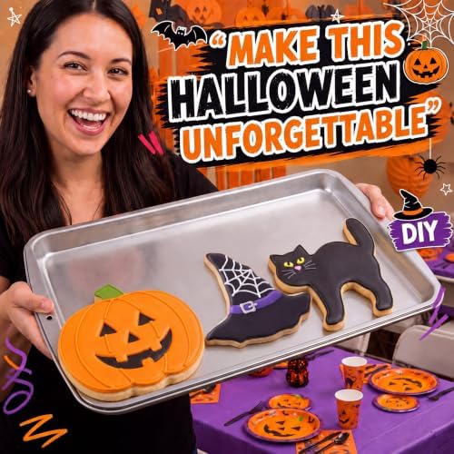 Teenyyou 3 Pcs 7.5 Inch Large Halloween Cookie Cutters Set Extra Large Pumpkin Witch's Hat Cat Shapes Stainless Steel Metal Giant Cookie Cutters Molds for Halloween Day Baking Party Kitchen Accessory