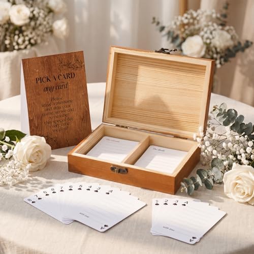 AceOrbit 57 Pack Rustic Wedding Guest Book Playing Card Set with Wooden Box