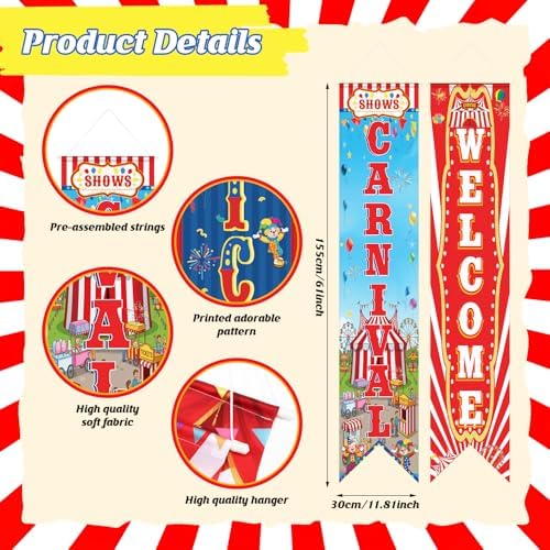 Hahafelt 6 Pcs Carnival Circus Party Decoration 61'' Halloween Porch Banner