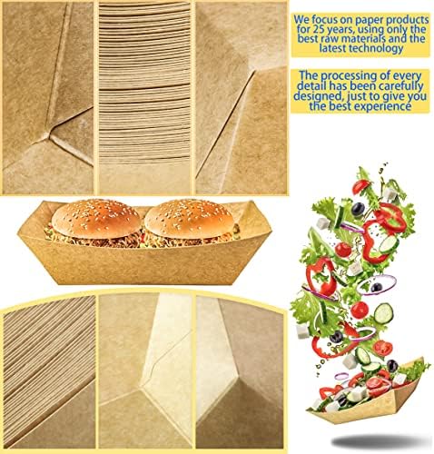 100 Pack 3lb Kraft Paper Food Trays, Heavy-Duty Paper Food Boat Disposable Serving Basket Tray for French Fries Nachos Snack Hot Dog Taco BBQ Popcorn Party Picnic Wedding Party (Brown)