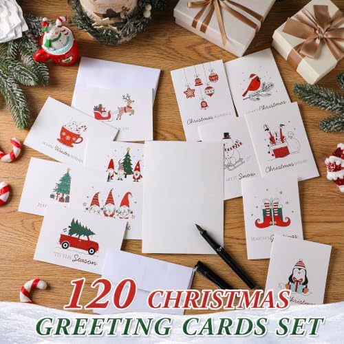 AmazingSpark 120 Pack Christmas Cards with Envelope Bulk White Xmas