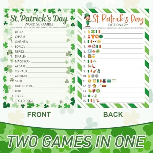 COCHIE St. Patrick's Day Party Games for Adults Family Office Large Groups, Saint Patrick Words Pictionary Game, Riddle Games, Word Scramble Game Classroom Activities - Answer Key (St. Patrick's)