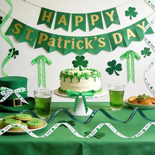 DECYOOL St Patricks Day Ribbon 3/8" Wide 60 Yards Shamrock Grosgrain Ribbon