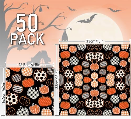 JarThenaAMCS 50Pcs Halloween Pumpkin Napkins Black Orange Pumpkin Paper Luncheon Napkins Disposable Dinner Hand Napkins for Halloween Party Supplies