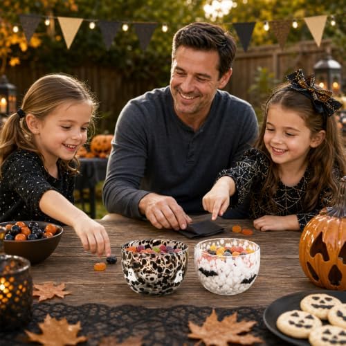 AnyDesign 2Pcs Halloween Icon Candy Bowls 14 Oz Black White Ghost Bat Serving Bowl Trick or Treat Glass Dishes Candy Servers Table Decor for Gifts Snacks Cookies Dessert Party Supplies