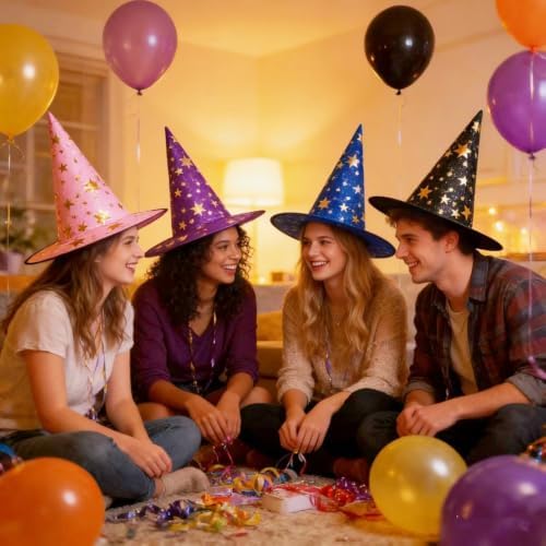 4pcs Witch Hat, Wizard Hat for Women Men, Witches Hat Halloween Decor