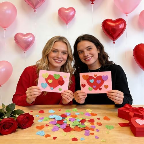 JULBEAR 300Pcs Glitter Heart Foam Stickers Colorful Stickers Kids Craft