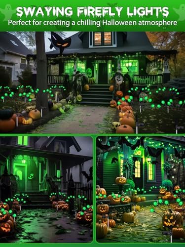 Halloween Decorations Outdoor Solar Firefly Lights 6 Pack 48 LED Green