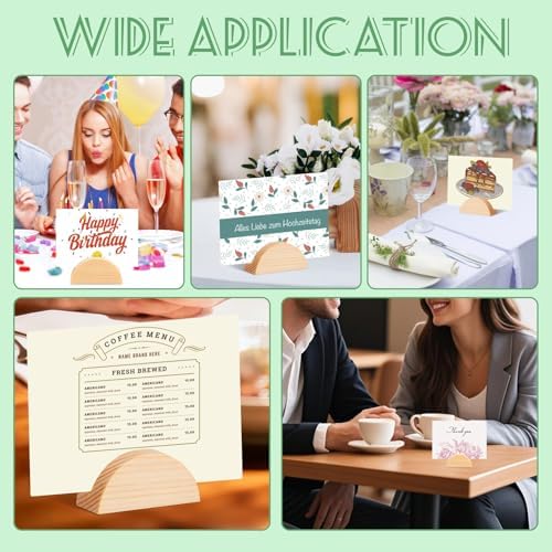 24Pcs Wood Table Number Stands, Wood Place Card Holders Include Traceless Adhesive Stickers, Semicircular Design Place Card Holders for Wedding, Ceremony, Birthday, Party, Events