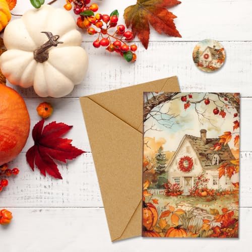 FYSUIMU Fall Greeting Cards 4 x 6 Inch Boxed Autumn Truck Pumpkin Leaves Blank Note Card with Envelopes Stickers Glue Stick for Thanksgiving Harvest Party Supplies, 20 Pack