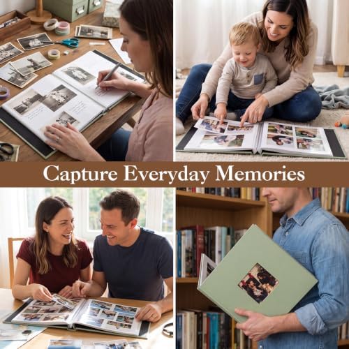 Self-Adhesive Scrapbook Album 11 × 10.6 In, Linen Cover, Sage Green