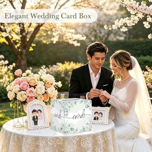 Sage Greenery Wedding Card Box, Paperboard 8.7" Gift Card Holder for Graduation Birthday Party Reception Retirement Anniversary Bridal & Baby Shower