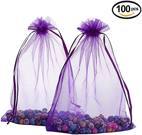 Wudygirl 100 PCS 5"x7" Organza Bags Purple Gift Bags with Drawstring