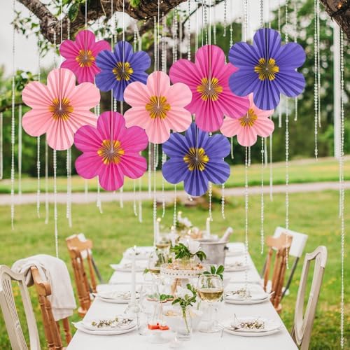 Purple Pink Paper Fans, Pink and Purple Paper Flower Birthday Decorations for Classroom, Birthdays, Baby Showers, Weddings
