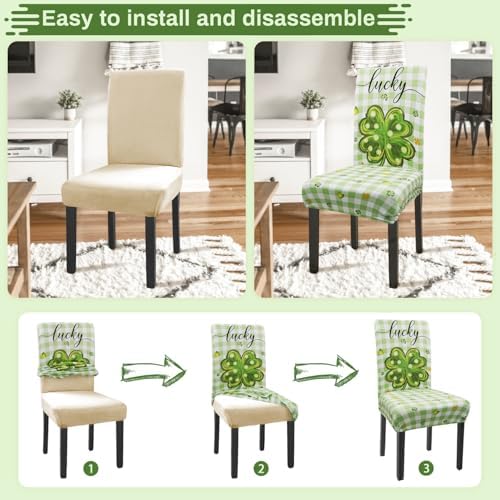 St. Patricks Day Chair Covers Set of 4 Green Shamrock Parsons Slipcovers