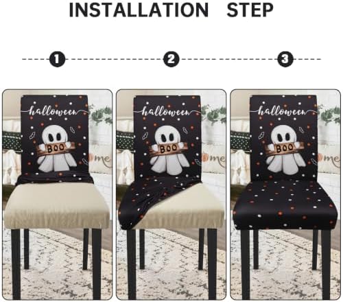 Halloween Chair Covers Set of 4 Cute Blcak Cat Ghost Parson Chair Slipcover
