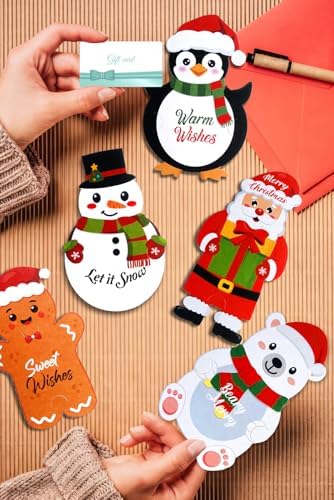 HEYINSHEN 12 Sets Xmas Gifts Card Holders with Envelopes Snowman Santa Gingerbread Man Money and Gift Card Sleeves Christmas Cash Holders Cute Cartoon Xmas Cash Gifts Holders Xmas Party Supplies