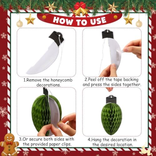 Gueevin 30pcs Christmas Party Decorations Honeycomb Hanging, 3D Tissue Paper Ball Light Bulb Hanging Ornaments, Colorful Holiday Lanterns for Christmas Tree, Table Centerpieces, Ceiling, Window Decor