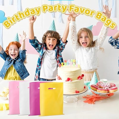 VieFantaisie 50 PCS Yellow Party Favor Bags, 8" x 11" Goodie Bags for Candy Treat Craft Easter Egg, Plastic Gift Bag with Die Cut Handles for Birthday Party, School Events & Small Business, Wedding