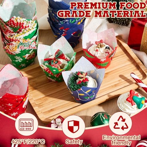 Motiskyy 300 Pcs Jumbo Tulip Muffin Liners, Christmas Color