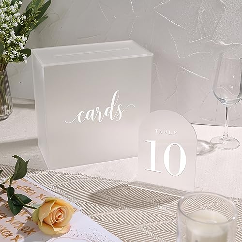 UNIQOOO Frosted Arch Wedding Table Numbers with Stands 1-30, 5x7" Acrylic Display Signs and Holders, Pack of 30, Perfect for Centerpiece, Reception, Decoration, Party, Anniversary, Event
