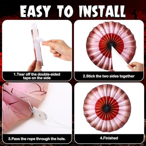 Dispowreath 9 Pcs Halloween Fans Decorations Eyeball Hanging Paper Fans
