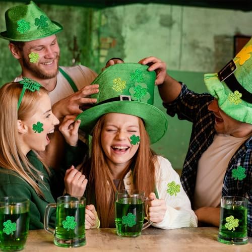 500Pcs Shamrock Stickers Roll for St. Patrick's Day - 3 Styles Holographic Sparkly Green Clover, Self-Adhesive Waterproof Irish Themed Labels for Party, Cards, Envelopes & Gift Wrapping