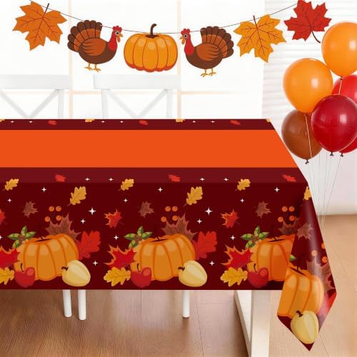 Childom Thanksgiving Tablecloth,3 Pack Disposable Plastic Tablecloth 54x108 Inch Thanksgiving Decorations,Pumpkin Maple Leaf Party Table Cover for Home Table Decor,Birthday Party Supplies