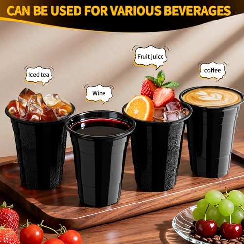 120 Pack 16 oz Black Cups, Heavy Duty Black Plastic Cups for Party, Cold Drinks, BBQ, Black Disposable Cups for Christmas, Halloween, Wedding, Birthday, Picnic, Serving and Celebrations