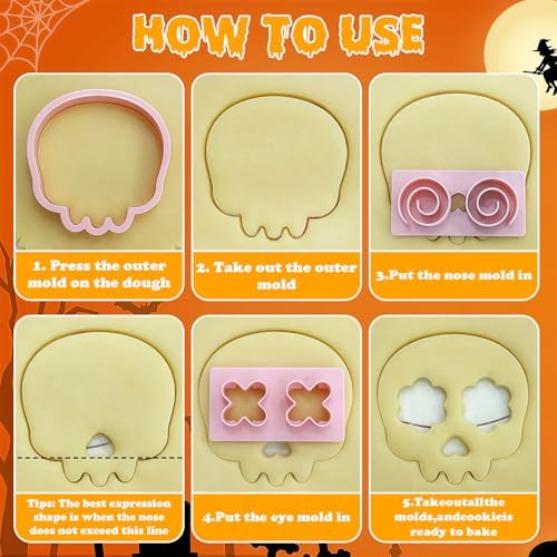 HUAKENER Halloween Cookie Cutters Set, Skull Cookie Cutter, Biscuit Molds