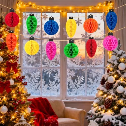 Christmas Light Honeycomb Ball Hanging Decor, 12 Pcs
