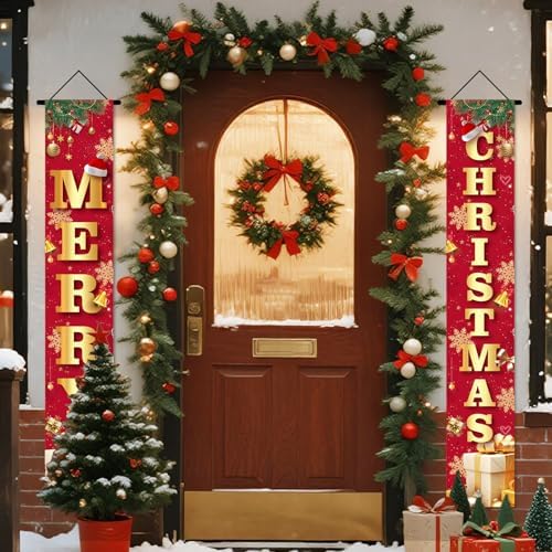 Nuxovilar Merry Christmas 2Pcs Door Cover Banner,71x12In Polyester