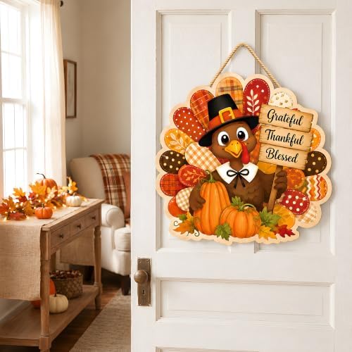 Thanksgiving Decorations - Hanging Wooden Sign for Front Door