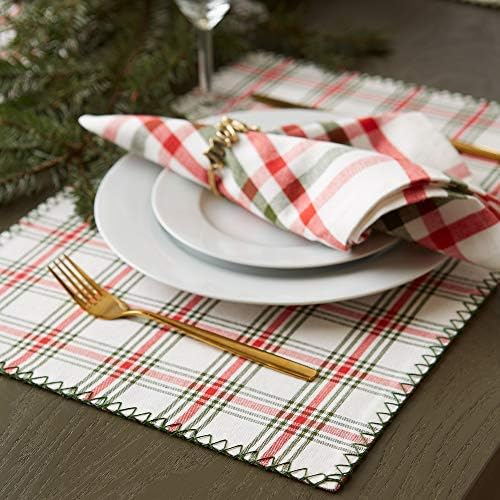 DII Jolly Christmas Tree Collection Holiday Table & Kitchen Décor, Reversible Placemat Set, 13x19, Christmas Red, 4 Piece
