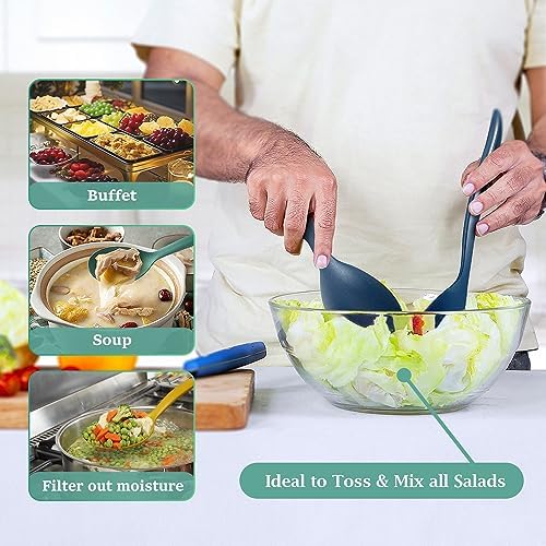 Reusable Plastic Serving Utensils Set of 12, 10" Wheat straw Large Serving set Serving Spoons/Slotted Spoons/Tongs, for Party Buffet Catering (Orange/Blue/Yellow/Green, Not for Cooking)