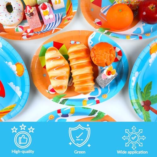 Qyeahkj 50 PCS Beach Oval Paper Plates Large 11” Disposable Pool Party Decorations Summer Platters Tableware Supplies Favor for Summer Hawaiian Luau Party Tableware Set