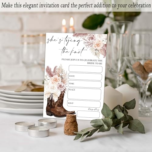 Bridal Shower Invitations, 25 Cowgirl Invites with Envelopes for Bridal Shower Reception Engagement Party, Country Floral Wedding Cards - D06