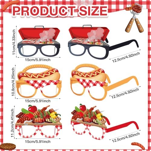 36 Pcs BBQ Party Decorations Eyeglasses Barbecue Themed Paper Glasses Decor Baby Q Photo Booth Props Frame for Summer Picnic Camping BBQ Baby Shower Birthday Party Decor Gift