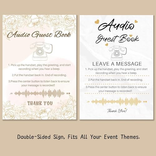 Audio Guest Book Wedding Phone,32GB Memory Customized Audio Messages, Volume Adjustable, with Message Replay Feature, Suitable for All Kinds of Party(Red+Golden Sign)